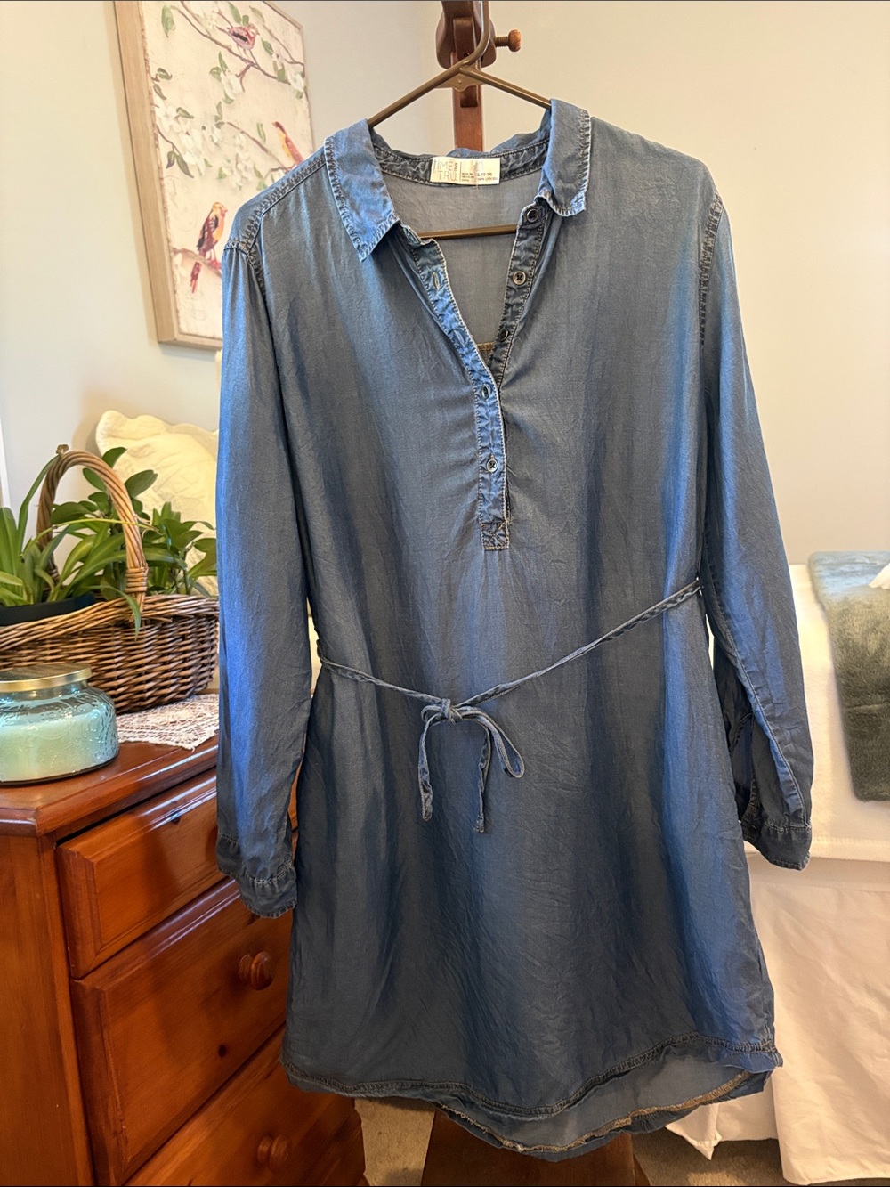 Time and Tru Blue Denim-Look Swim Cover-Up Tunic